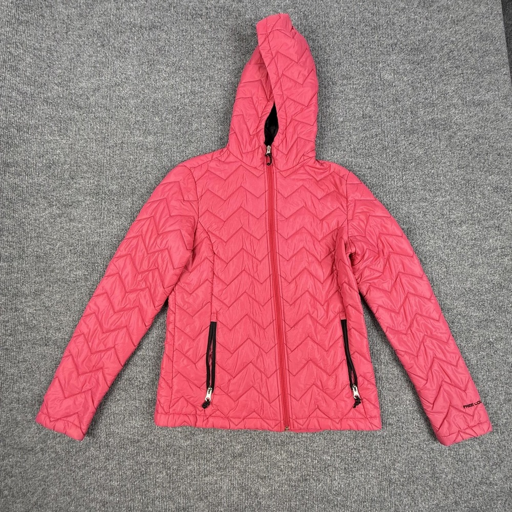 Free Country Jacket Womens Small Pink Quilted Hooded Full Zip Puffer Insulated